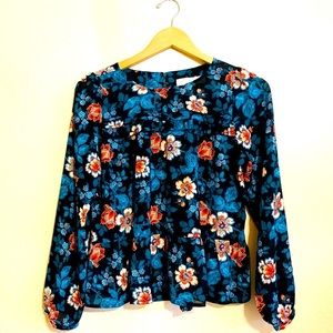LOFT NWT Silky LS Peplum Blouse Ruffled Bodice